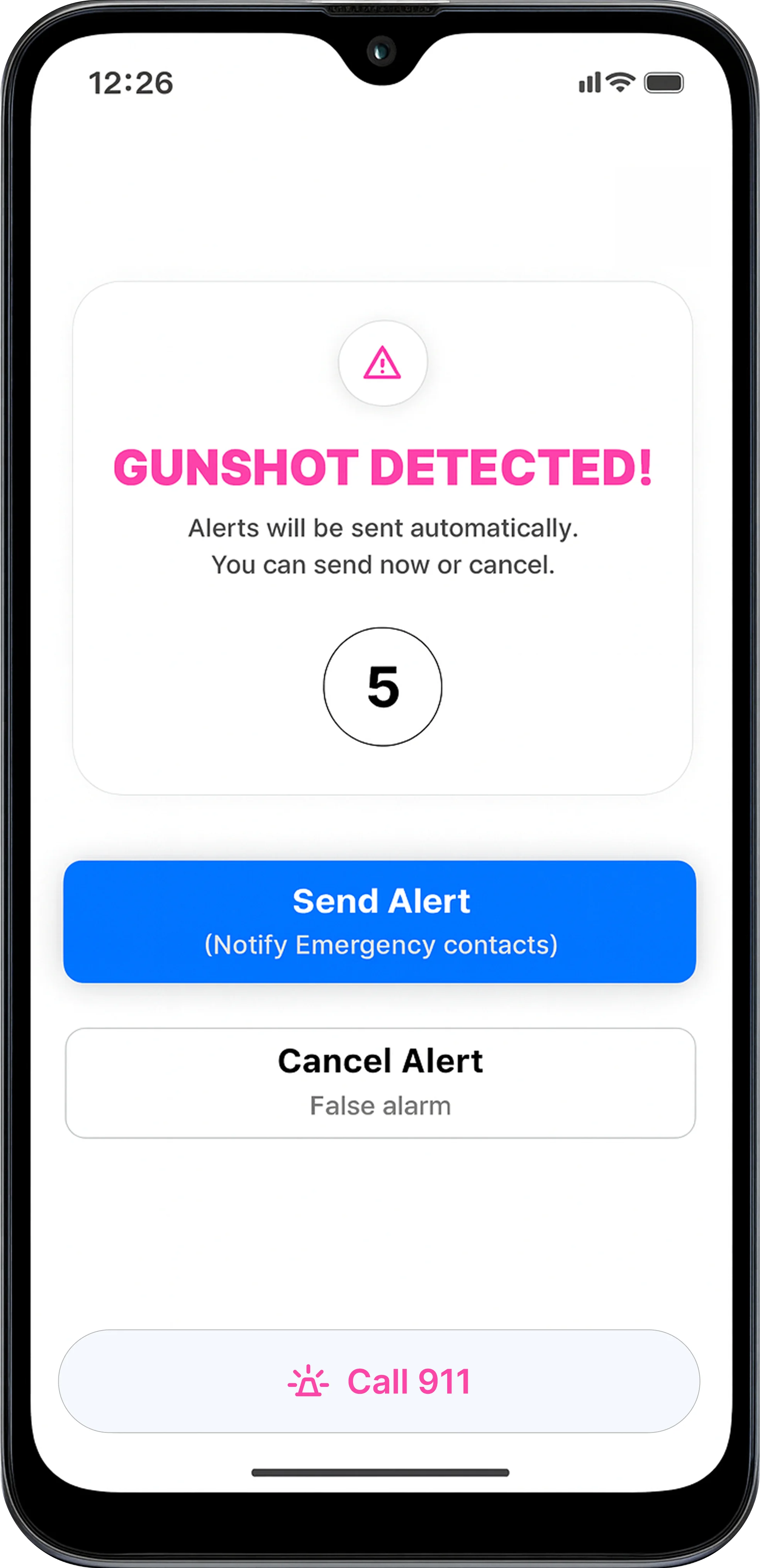Gunshot detected alert screen